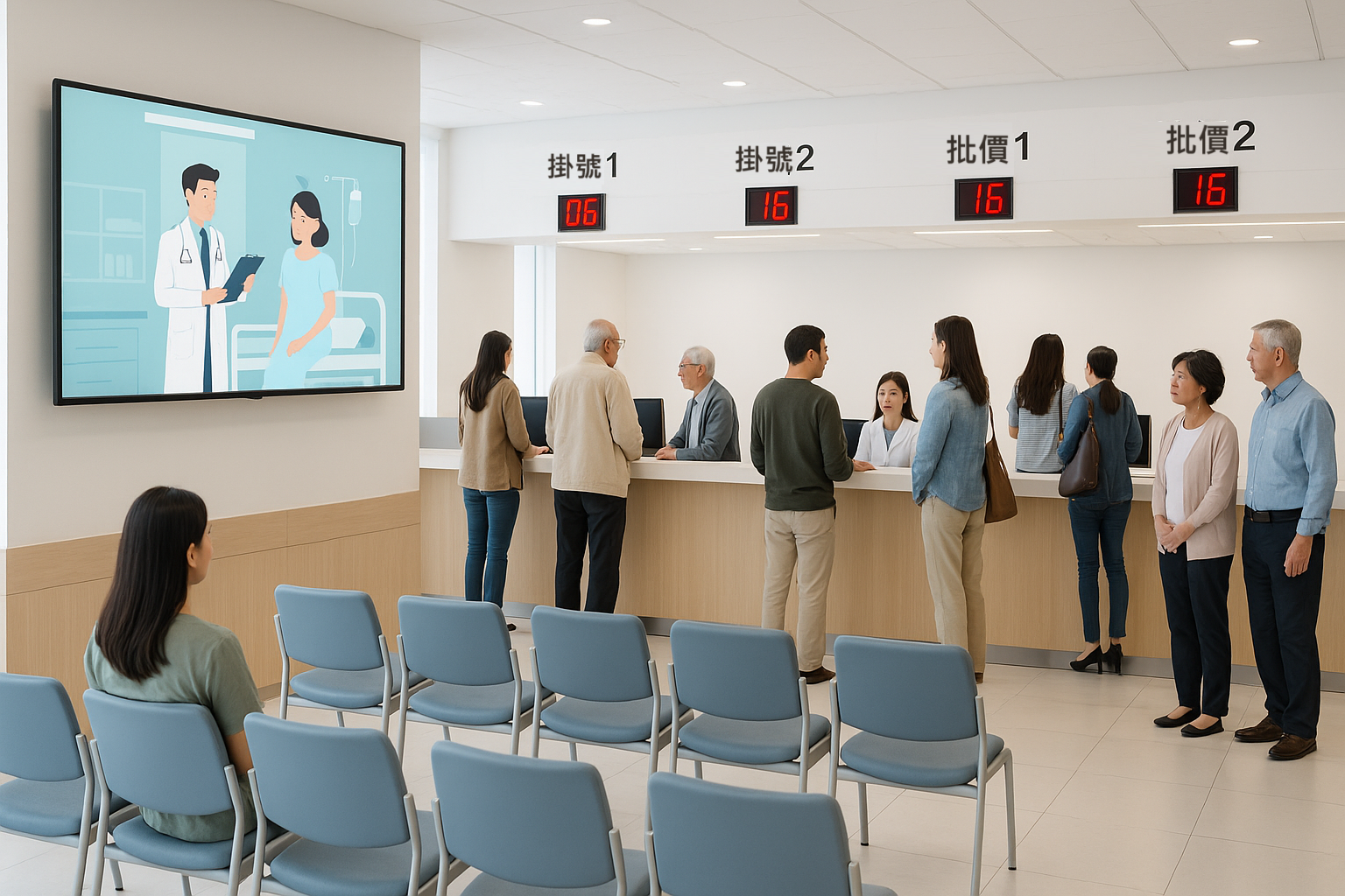 智慧叫號場景四 - 醫院批價掛號櫃台看板螢幕叫號